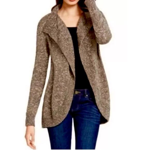 CAbi Sweaters - CAbi Brown/Gray Marled Open Front Long Cardigan Cotton Style 880 Size L